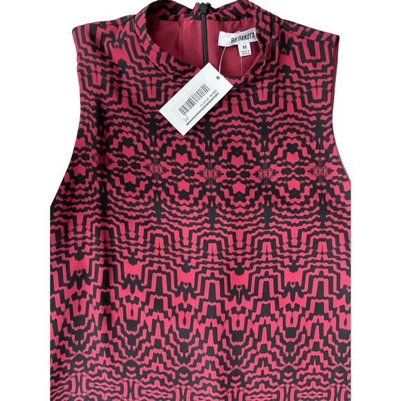 BB Dakota Red Black Trapeze Abstract Mock-neck‎ Shift Dress Size Medium - Picture 6 of 8